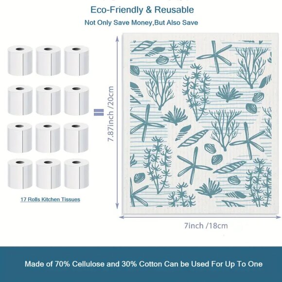 NEW Set of 6 Swedish Dishcloths - Ocean Collection, Reusable & Sustainable - Picture 3 of 7